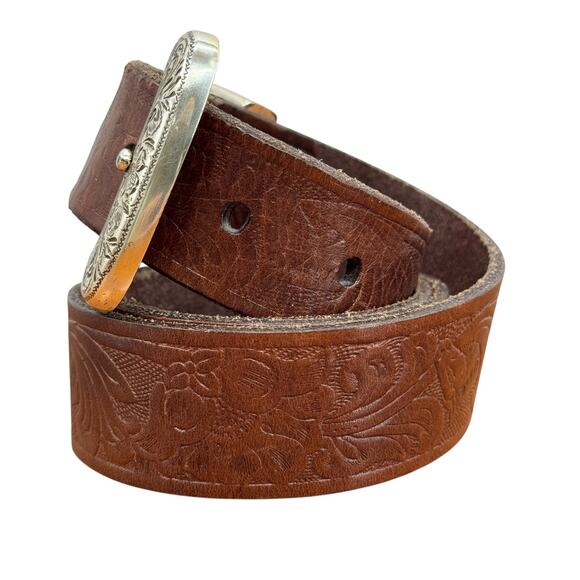 Liz Claiborne Tooled Belt SZ XL Women Brown Western Rustic Leather 70s Rodeo - Picture 3 of 12